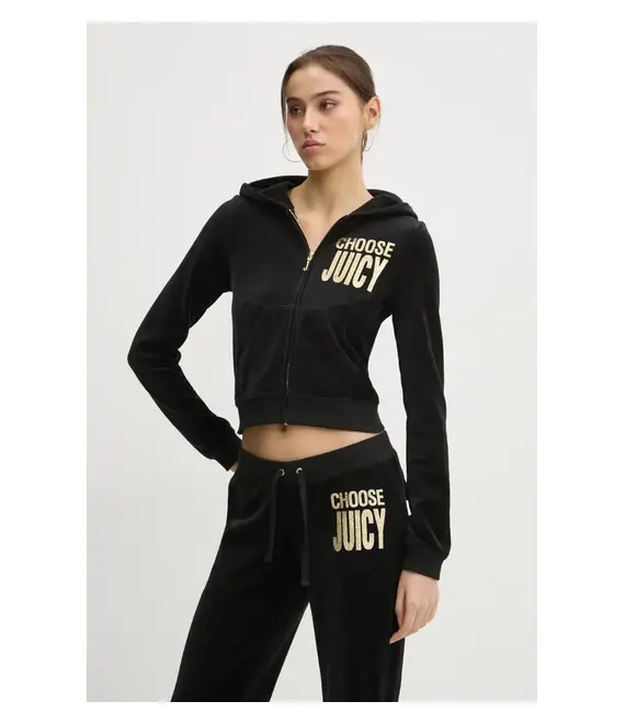 Μπλούζα Juicy Couture χρώμα: μαύρο, με κουκούλα, JCGAS125001