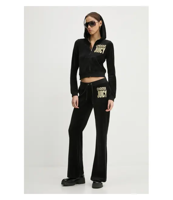 Μπλούζα Juicy Couture χρώμα: μαύρο, με κουκούλα, JCGAS125001