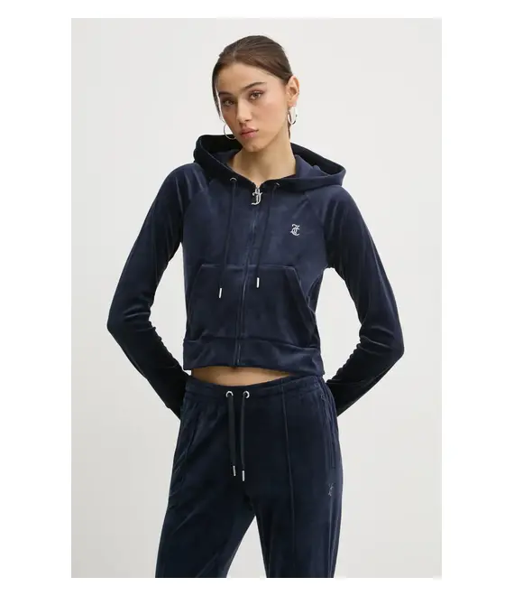 Μπλούζα Juicy Couture χρώμα: ναυτικό μπλε, με κουκούλα, JCWA122001