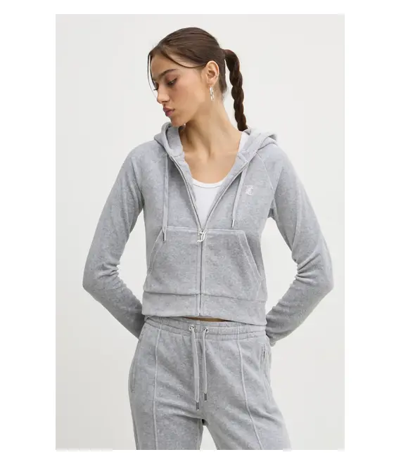 Μπλούζα Juicy Couture χρώμα: γκρι, με κουκούλα, JCWA122001