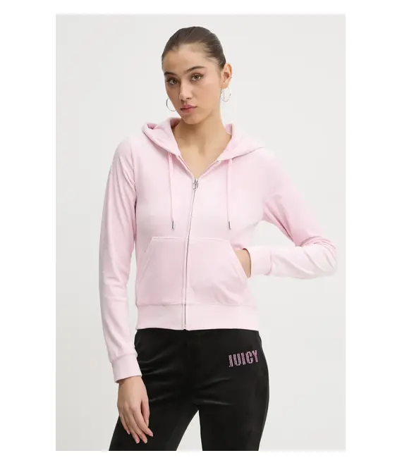 Βελούδινη μπλούζα Juicy Couture χρώμα: ροζ, με κουκούλα, JCWAS125302
