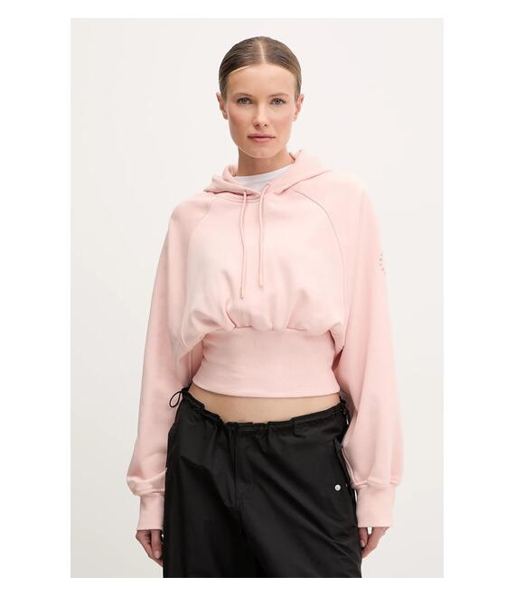 Βαμβακερή μπλούζα adidas by Stella McCartney γυναικεία, χρώμα: πορτοκαλί, με κουκούλα, JJ4161
