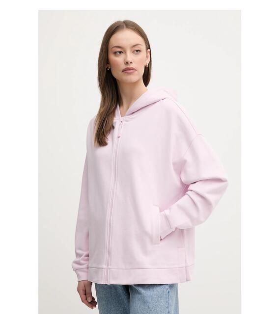 Βαμβακερή μπλούζα United Colors of Benetton γυναικεία, χρώμα: ροζ, με κουκούλα, 3UNID500R