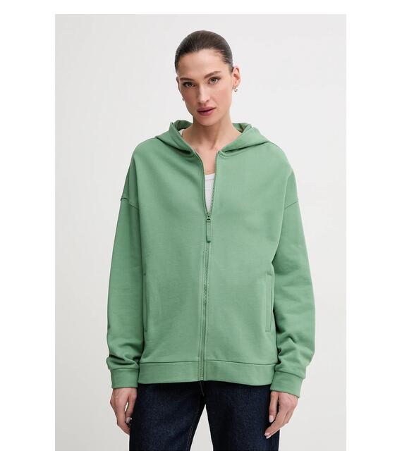 Βαμβακερή μπλούζα United Colors of Benetton γυναικεία, χρώμα: πράσινο, με κουκούλα, 3UNID500R