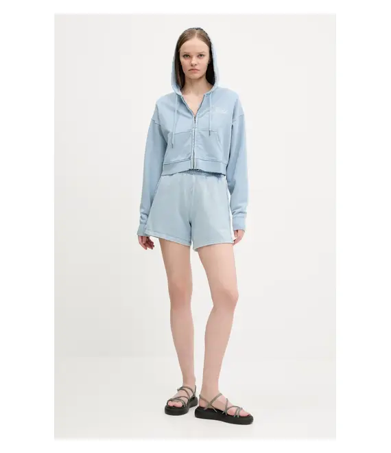 Βαμβακερή μπλούζα Guess Originals γυναικεία, χρώμα: μπλε, με κουκούλα, W5RQ13 K68I1