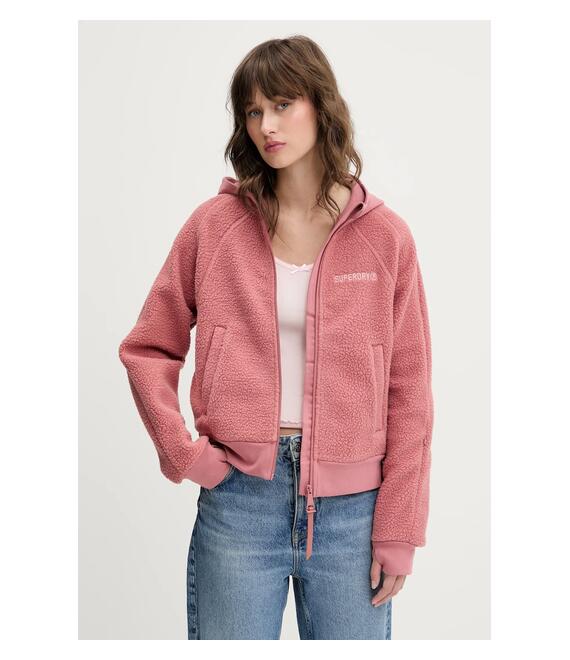 Φλις μπουφάν Superdry χρώμα: πορτοκαλί, με κουκούλα, W2012288A-9KS