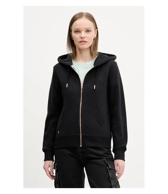 Βαμβακερή μπλούζα Superdry γυναικεία, χρώμα: μαύρο, με κουκούλα, W2012358A-02A