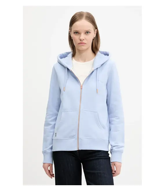 Βαμβακερή μπλούζα Superdry γυναικεία, χρώμα: μπλε, με κουκούλα, W2012358A-64H