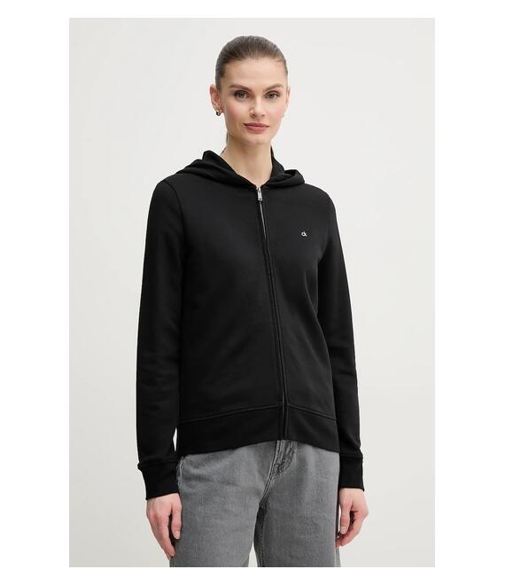 Βαμβακερή μπλούζα Calvin Klein γυναικεία, χρώμα: μαύρο, με κουκούλα, K20K208426