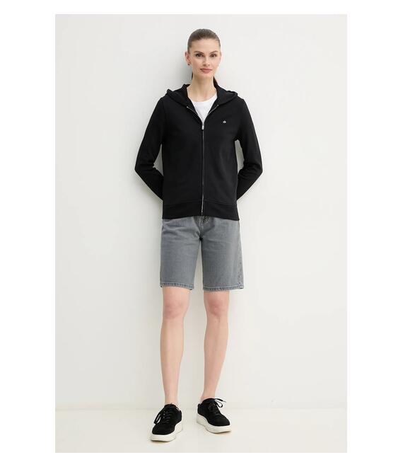 Βαμβακερή μπλούζα Calvin Klein γυναικεία, χρώμα: μαύρο, με κουκούλα, K20K208426
