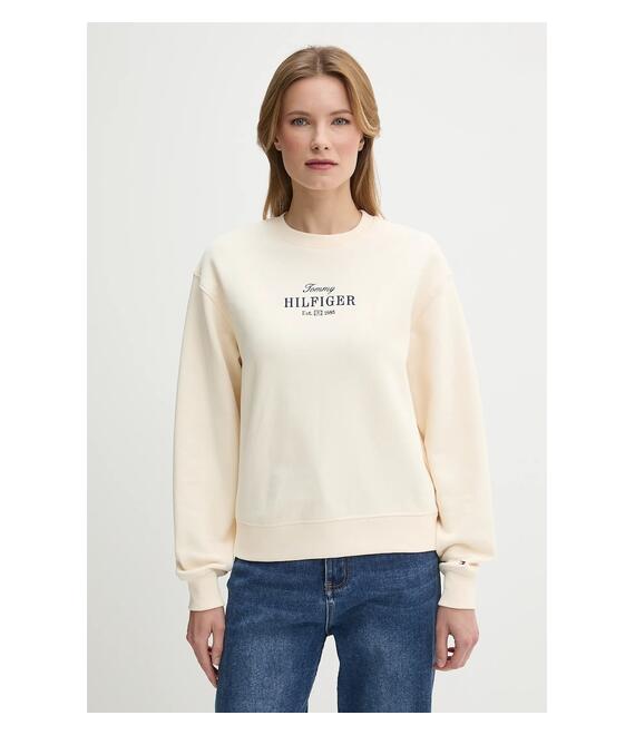 Βαμβακερή μπλούζα Tommy Hilfiger γυναικεία, χρώμα: μπεζ, WW0WW44631