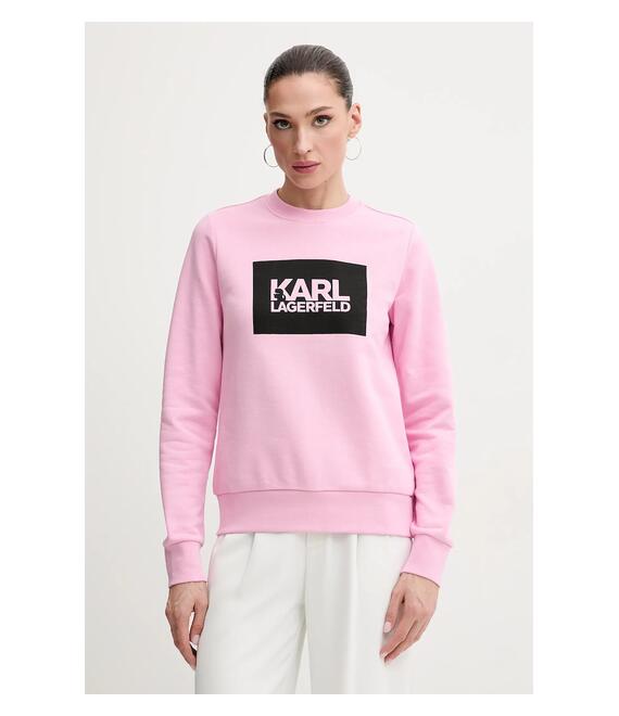Βαμβακερή μπλούζα Karl Lagerfeld γυναικεία, χρώμα: ροζ, ASW20006