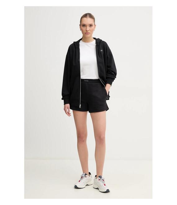 Βαμβακερή μπλούζα Calvin Klein Jeans γυναικεία, χρώμα: μαύρο, με κουκούλα, J20J225367