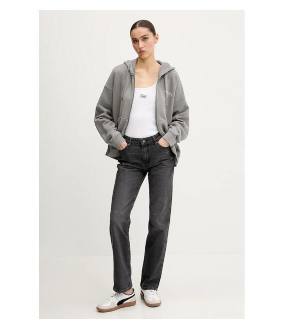 Βαμβακερή μπλούζα Guess Originals γυναικεία, χρώμα: γκρι, με κουκούλα, M5GQ34 KCPR1