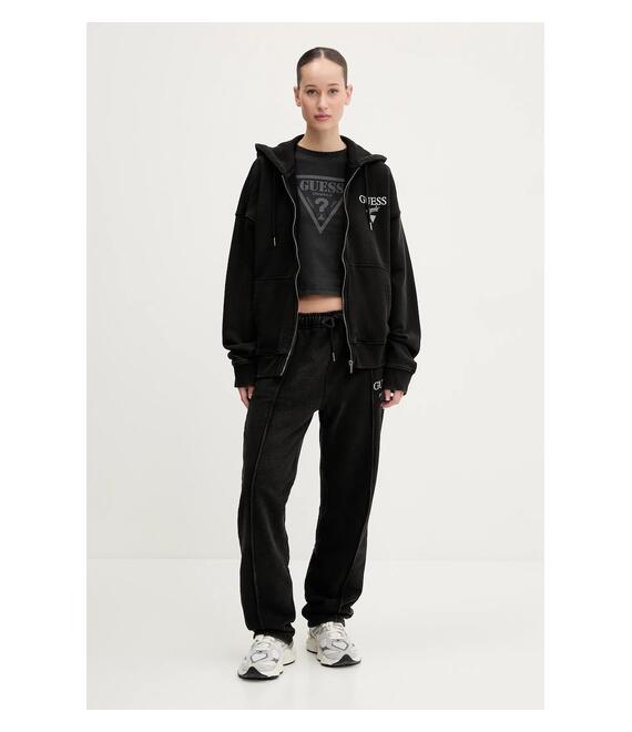 Βαμβακερή μπλούζα Guess Originals γυναικεία, χρώμα: μαύρο, με κουκούλα, M5GQ34 KCPR1