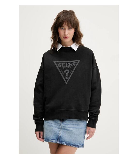 Βαμβακερή μπλούζα Guess Originals γυναικεία, χρώμα: μαύρο, W5GQ03 K68I4