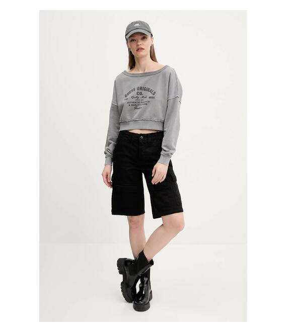Βαμβακερή μπλούζα Guess Originals γυναικεία, χρώμα: γκρι, W5GQ23 K68I4