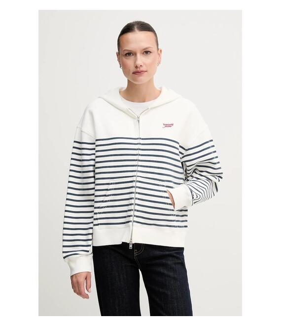 Βαμβακερή μπλούζα Tommy Jeans γυναικεία, χρώμα: άσπρο, με κουκούλα, DW0DW20303