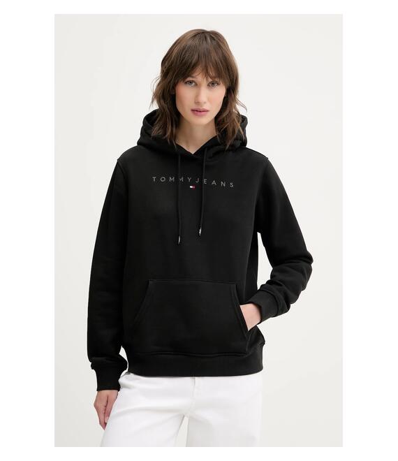 Μπλούζα Tommy Jeans χρώμα: μαύρο, με κουκούλα, DW0DW20304
