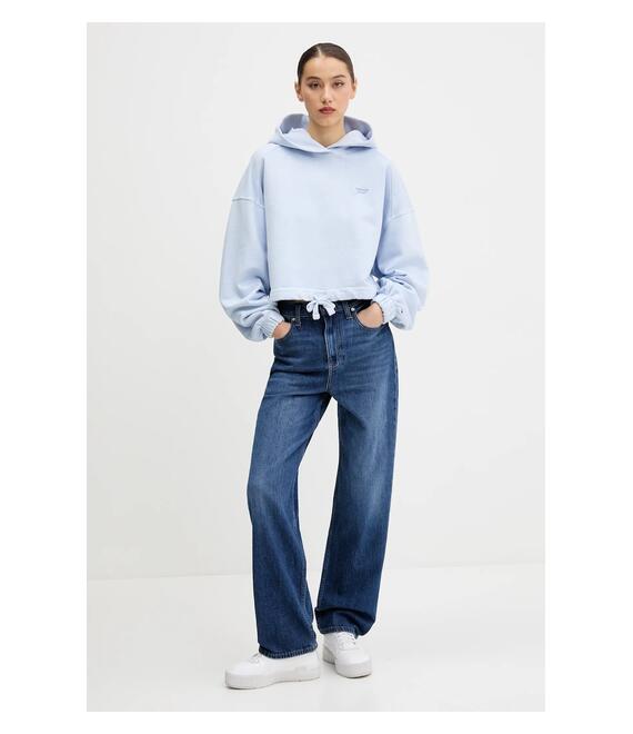 Βαμβακερή μπλούζα Tommy Jeans γυναικεία, χρώμα: μπλε, με κουκούλα, DW0DW20314