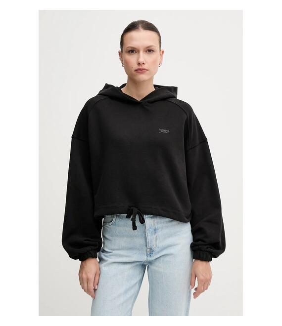 Βαμβακερή μπλούζα Tommy Jeans γυναικεία, χρώμα: μαύρο, με κουκούλα, DW0DW20314
