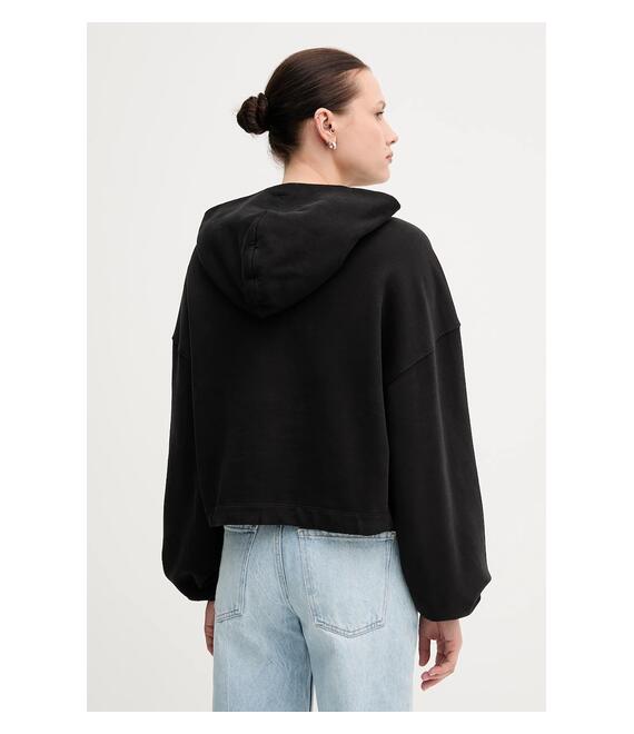 Βαμβακερή μπλούζα Tommy Jeans γυναικεία, χρώμα: μαύρο, με κουκούλα, DW0DW20314