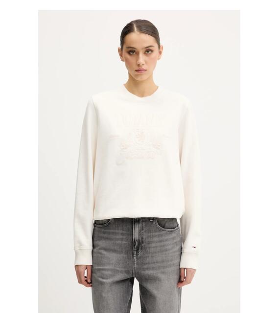 Βαμβακερή μπλούζα Tommy Jeans γυναικεία, χρώμα: μπεζ, DW0DW20637 Βαμβακερή μπλούζα Tommy Jeans γυναικεία, χρώμα: μπεζ, DW0DW20637