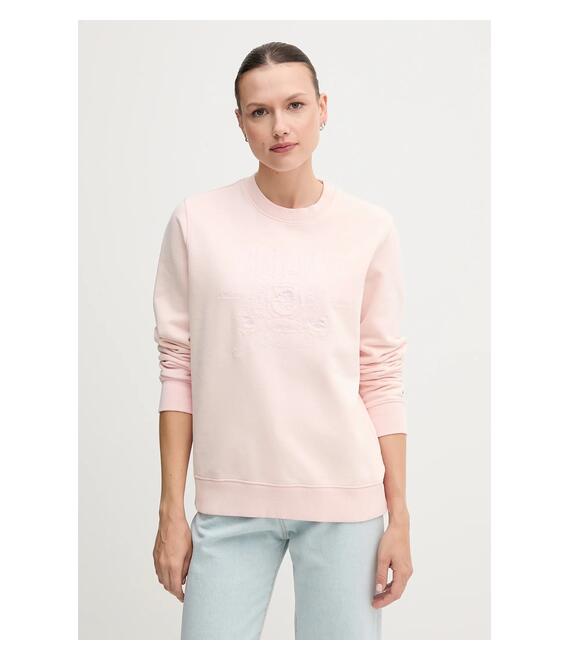 Βαμβακερή μπλούζα Tommy Jeans γυναικεία, χρώμα: ροζ, DW0DW20637