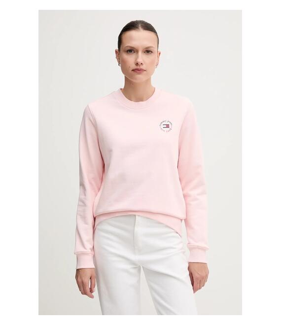 Βαμβακερή μπλούζα Tommy Jeans γυναικεία, χρώμα: ροζ, DW0DW20639