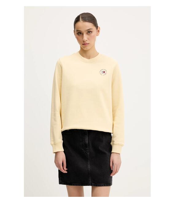 Βαμβακερή μπλούζα Tommy Jeans γυναικεία, χρώμα: κίτρινο, DW0DW20639