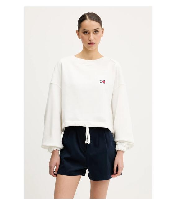Βαμβακερή μπλούζα Tommy Jeans γυναικεία, χρώμα: άσπρο, DW0DW21344