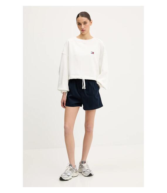 Βαμβακερή μπλούζα Tommy Jeans γυναικεία, χρώμα: άσπρο, DW0DW21344