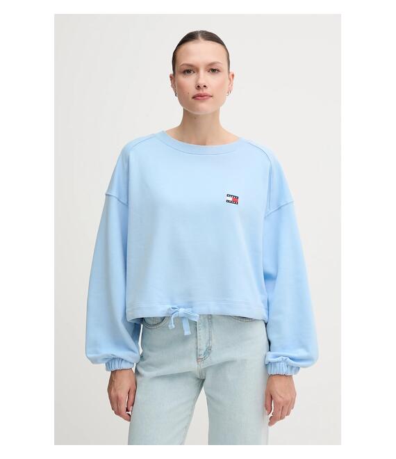 Βαμβακερή μπλούζα Tommy Jeans γυναικεία, χρώμα: μπλε, DW0DW21344