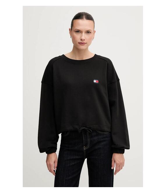 Βαμβακερή μπλούζα Tommy Jeans γυναικεία, χρώμα: μαύρο, DW0DW21344
