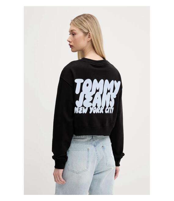 Βαμβακερή μπλούζα Tommy Jeans γυναικεία, χρώμα: μαύρο, DW0DW21345