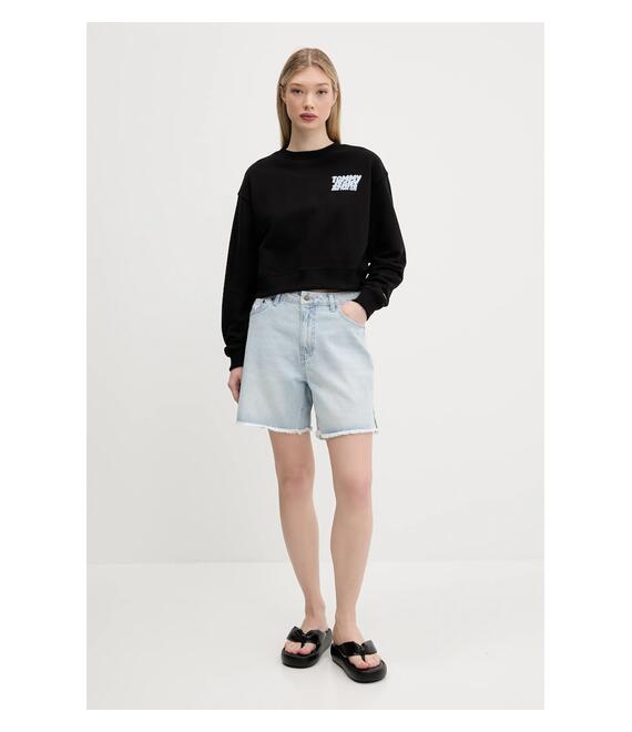 Βαμβακερή μπλούζα Tommy Jeans γυναικεία, χρώμα: μαύρο, DW0DW21345