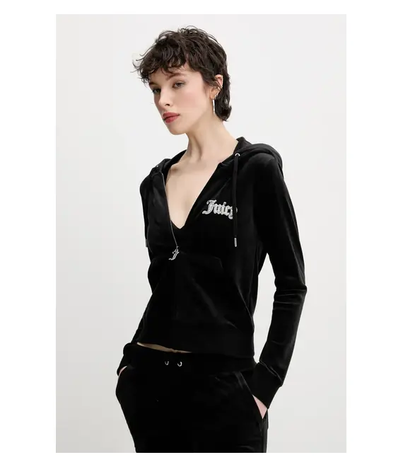 Βελούδινη μπλούζα Juicy Couture ROBERTSON CAVIAR χρώμα: μαύρο, JCBAS125805
