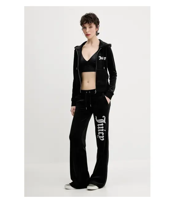 Βελούδινη μπλούζα Juicy Couture ROBERTSON CAVIAR χρώμα: μαύρο, JCBAS125805