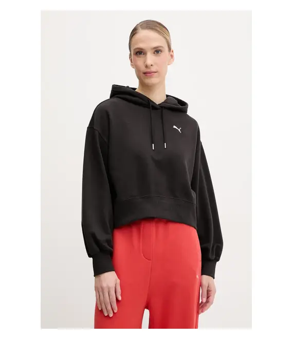 Μπλούζα Puma χρώμα: μαύρο, με κουκούλα, 629746
