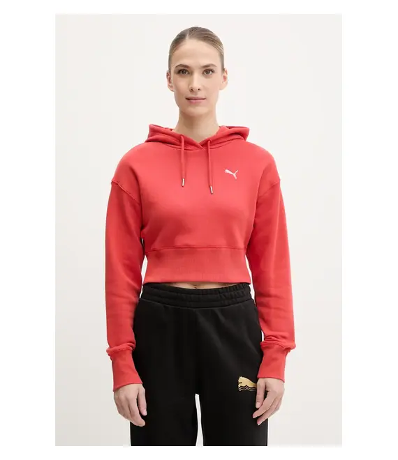 Βαμβακερή μπλούζα Puma γυναικεία, χρώμα: κόκκινο, με κουκούλα, 629778