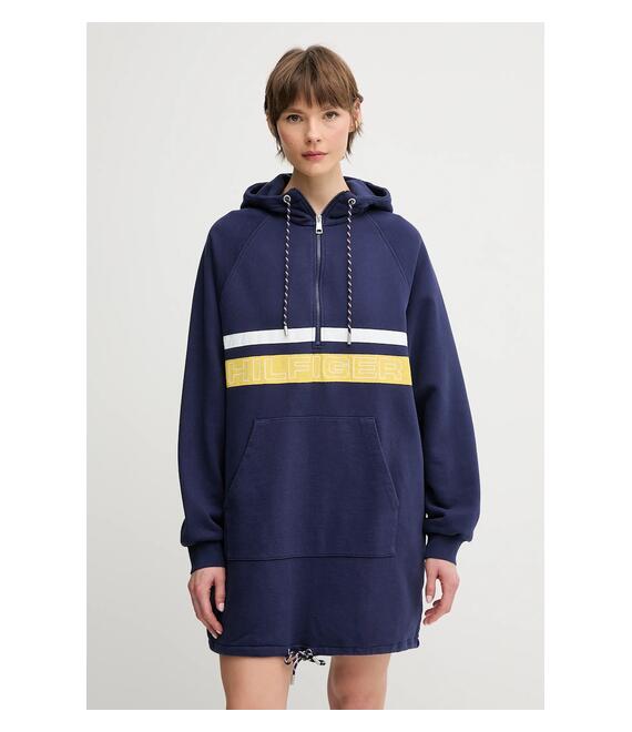 Βαμβακερή μπλούζα Tommy Hilfiger SAILING γυναικεία, χρώμα: ναυτικό μπλε, με κουκούλα, WW0WW45599
