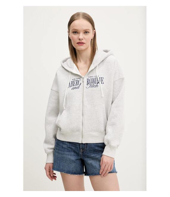 Μπλούζα Abercrombie & Fitch χρώμα: γκρι, με κουκούλα, KI185-5011