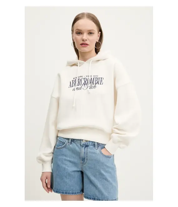 Μπλούζα Abercrombie & Fitch χρώμα: μπεζ, με κουκούλα, KI185-5022