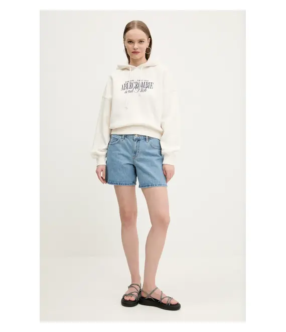 Μπλούζα Abercrombie & Fitch χρώμα: μπεζ, με κουκούλα, KI185-5022