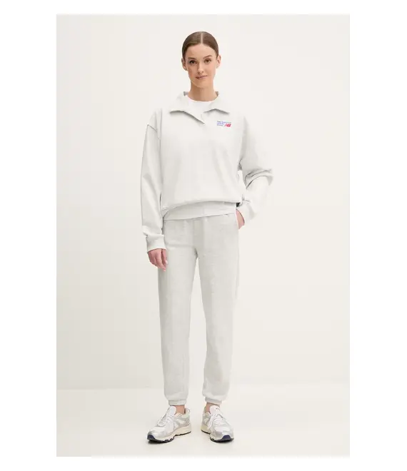 Βαμβακερή μπλούζα New Balance γυναικεία, χρώμα: γκρι, WT51513AHH
