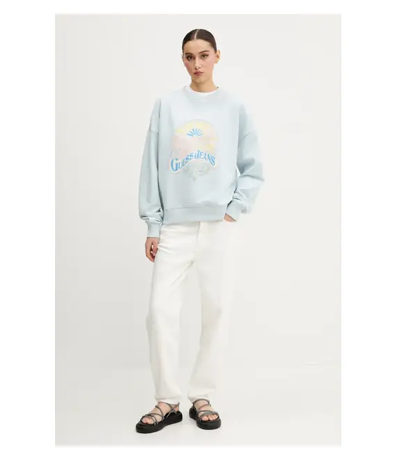 Βαμβακερή μπλούζα Guess Jeans γυναικεία, χρώμα: μπλε, W5GQ16 K68I4
