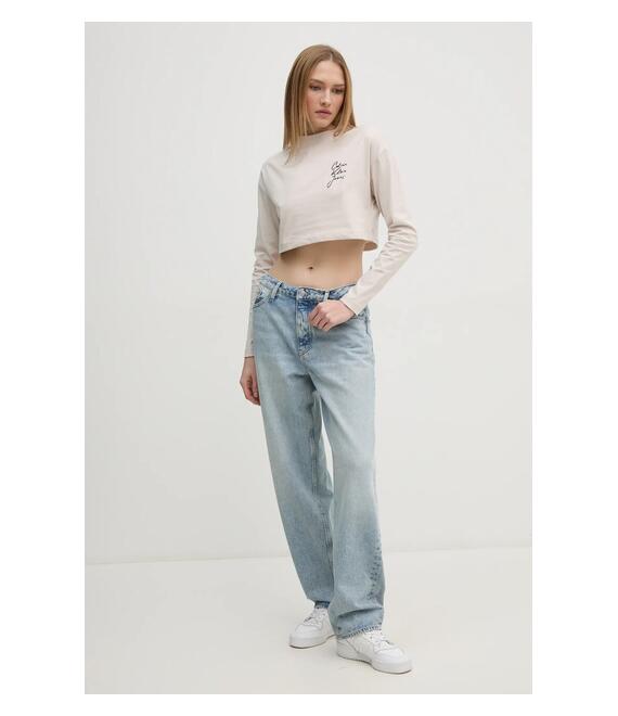 Βαμβακερή μπλούζα με μακριά μανίκια Calvin Klein Jeans χρώμα: μπεζ, J20J224991