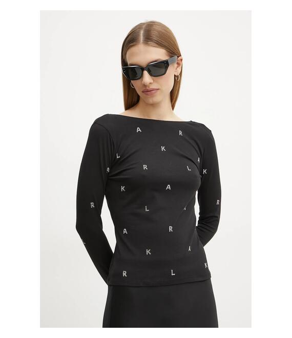 Μακρυμάνικο Karl Lagerfeld χρώμα: μαύρο, A1W17075