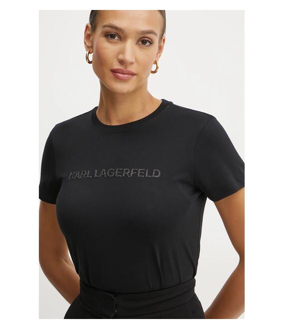 Βαμβακερό μπλουζάκι Karl Lagerfeld γυναικείο, χρώμα: μαύρο, A1W17076