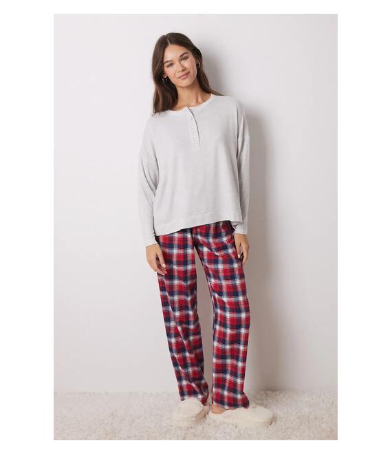 Μακρυμάνικη μπλούζα πιτζάμας women'secret MIX AND MATCH PERFECT MATCH χρώμα: γκρι, 3278428